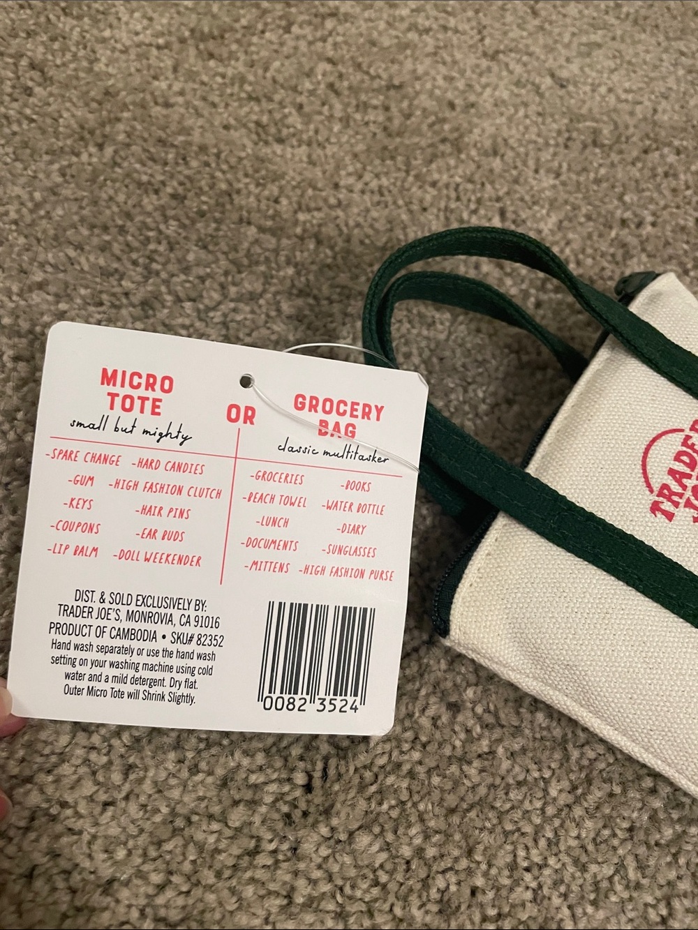 Trader Joe's Cream and Green Mini Micro-Tote Bag - Picture 2 of 4